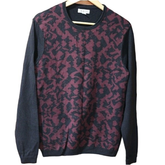 The Rail Medium Black & Maroon Print Cotton-Acrylic Pullover Sweater - Picture 1 of 7